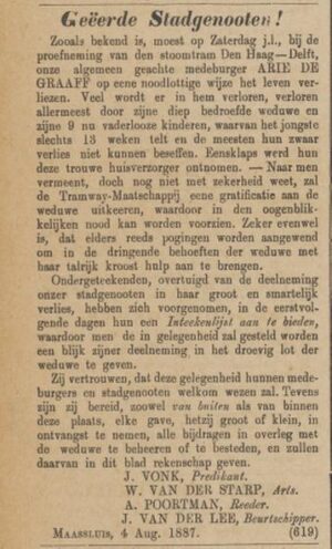 1887 Help de vrouw en 9 kinderen van Arie de Graaf – Crowdfundactie door J. van der Lee