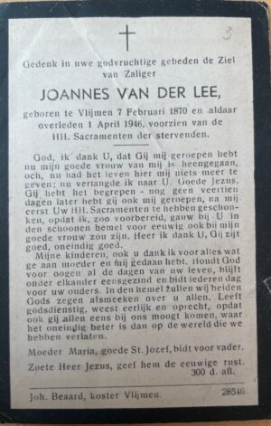Erratum: Zeventien Van der Lee bidprentjes