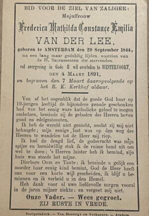 Erratum: 1891 Een boodschap in het bidprentje van Frederica van der Lee