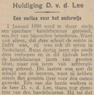 1928 Huldiging directeur openbare handelscursus Dirk van der Lee