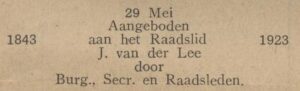 1923  Oud raadslid ontvangt eervol aandenken